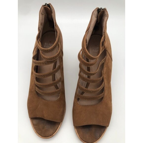 Eileen Fisher James Strappy Sandals Tan Light Brown Open Toe Zip Back Women's 9 - Picture 5 of 8